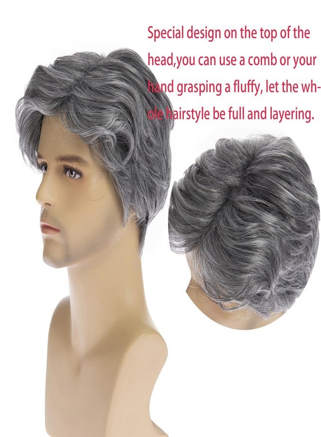 Dsimeig Mens Wig Grey Hair Short Layered Synthetic Natural Wigs for Halloween Party Costume - Image 3